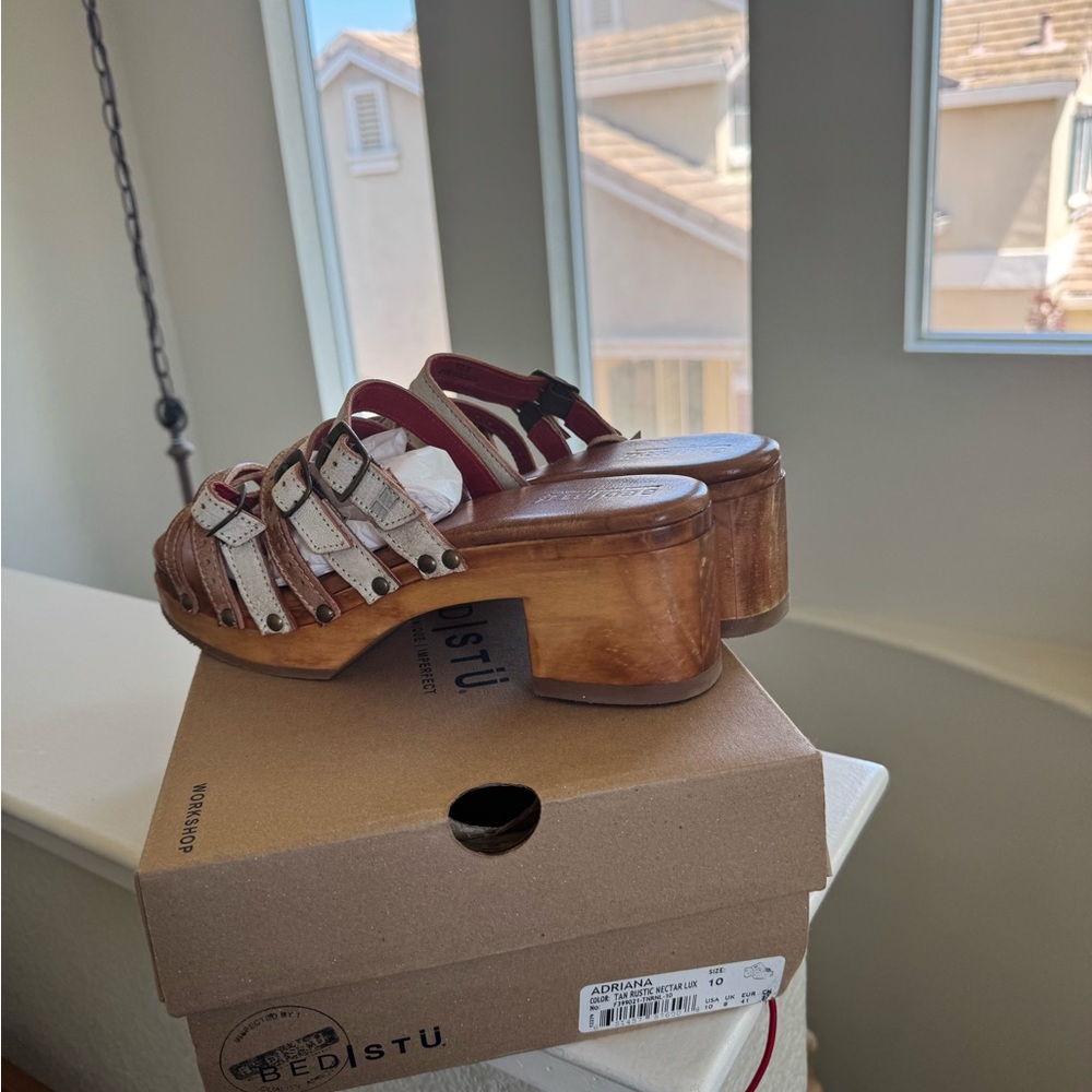 BED|STU Women's Strappy Mules - Brown and Red